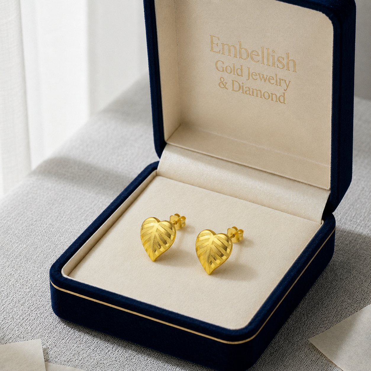 18K Real Saudi Gold Leaf Screw Earrings 037