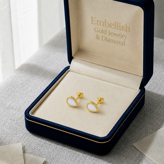 18K Real Gold White Droplet Earrings