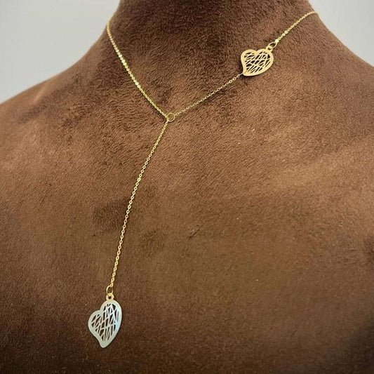 18k Real Saudi Gold Double Leaf Necklace 079